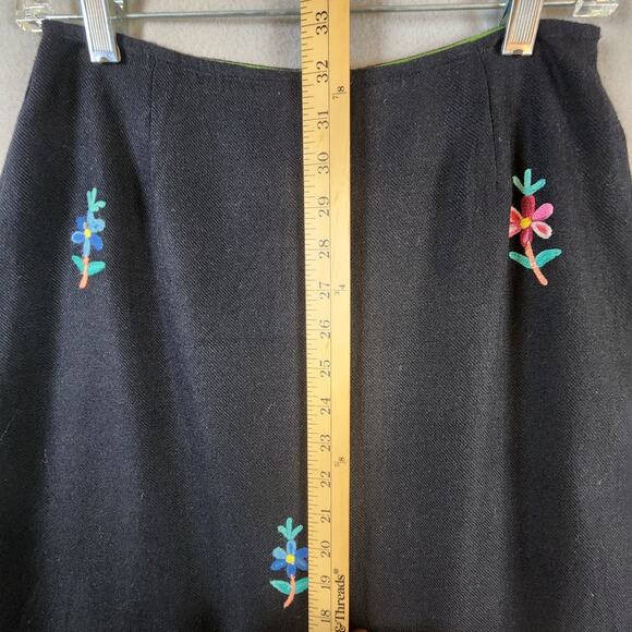 Boston Proper Embroidered Floral Fringe Skirt Size 6 Black Wool Blend - Picture 4 of 12